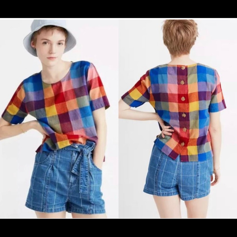 Madewell Boxy Button-Back Top in Oversized Gingham Check